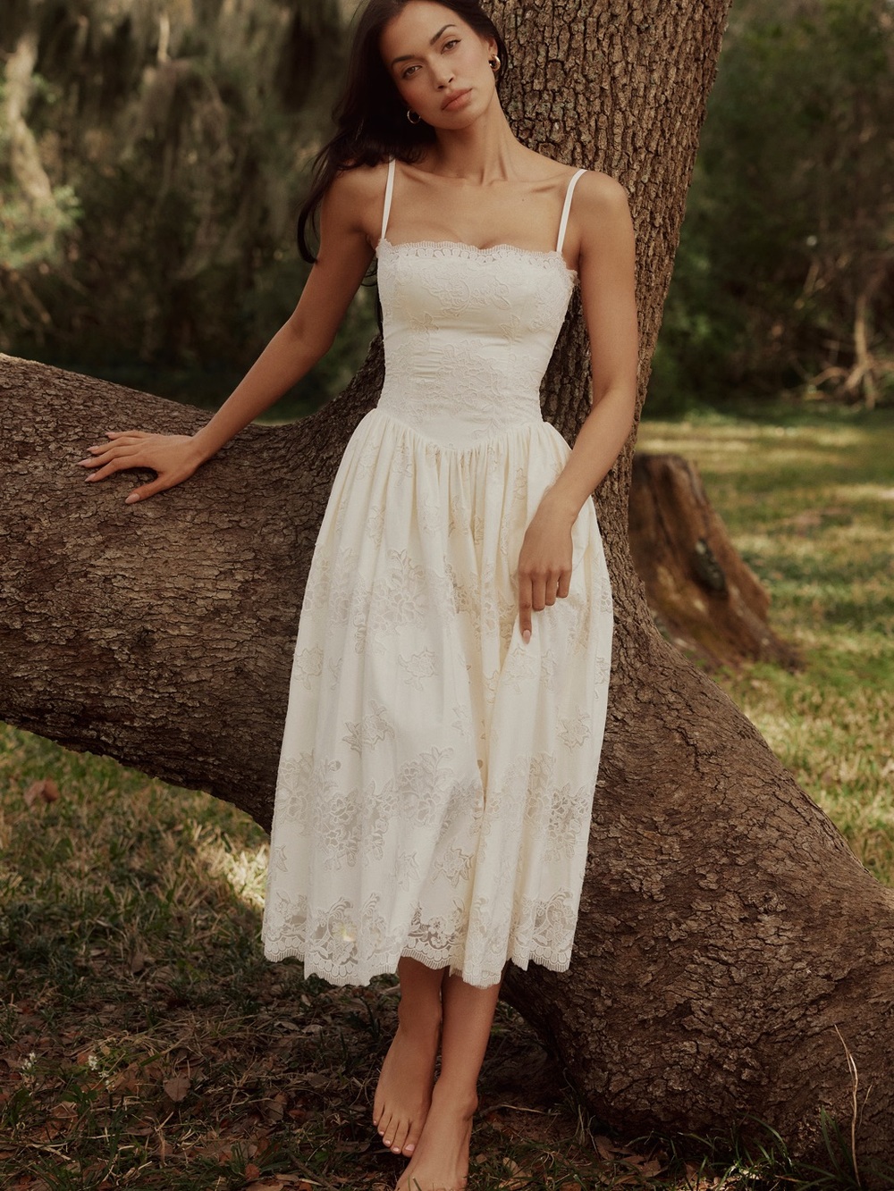 House of CB Chloe White Custom Lace + Cotton Midi Sundress - Picture 2 of 14